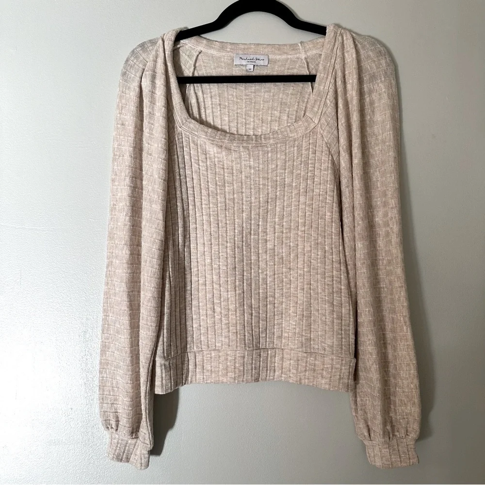Michael Stars Polly Square Neck Knit Top Oatmeal/Cream Size XS